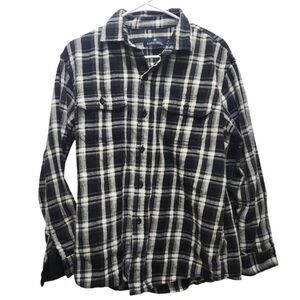 Rainforest Signature Brushed Flannel Shirt Men's M Black White Plaid Cabincore